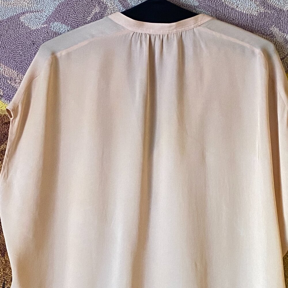 Vince Silk Sz S Relaxed Blouse Snap Up Dolman Short Sleeve Beige - Picture 5 of 9
